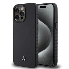 Zore Apple iPhone 15 Pro Max Mercedes Benz Orijinal Lisanslı Tırtıklı Kenar Tasarımlı Metal Yıldız Logolu Pürüzsüz Hakiki Deri Kapak Kılıf