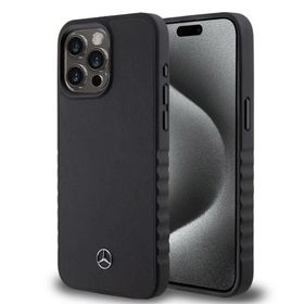 Zore Apple iPhone 15 Pro Max Mercedes Benz Orijinal Lisanslı Tırtıklı Kenar Tasarımlı Metal Yıldız Logolu Pürüzsüz Hakiki Deri Kapak Kılıf