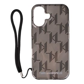 Zore Apple iPhone 16 Karl Lagerfeld Orijinal Lisanslı KL Desenli Saydam Bilek Askı İpli Klasik Logolu Kapak Kılıf