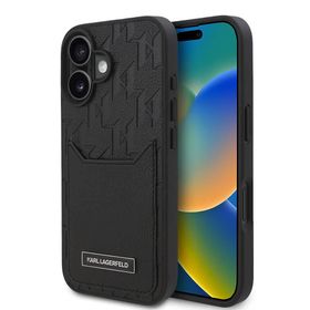 Zore Apple iPhone 16 Kılıf Karl Lagerfeld Orijinal Lisanslı Kartlıklı Cardslot Monogram Kapak Kılıf