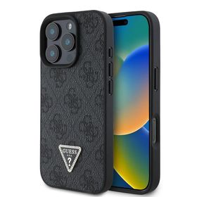Zore Apple iPhone 16 Pro Guess Orijinal Lisanslı Magsafe Şarj Özellikli PU Deri 4G Desenli Taşlı Üçgen Logolu Kapak Kılıf