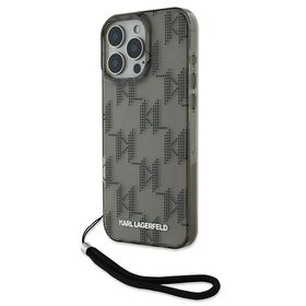 Zore Apple iPhone 16 Pro Karl Lagerfeld Orijinal Lisanslı KL Desenli Saydam Bilek Askı İpli Klasik Logolu Kapak Kılıf