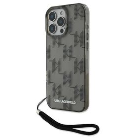 Zore Apple iPhone 16 Pro Karl Lagerfeld Orijinal Lisanslı KL Desenli Saydam Bilek Askı İpli Klasik Logolu Kapak Kılıf