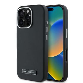 Zore Apple iPhone 16 Pro Max Karl Lagerfeld Orijinal Lisanslı Magsafe Şarj Özellikli Metal Kamera ve Buton Tasarımlı Plaka Logolu PU Deri Kapak Kılıf