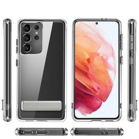 Zore Galaxy S21 Ultra Standlı Şeffaf Silikon L-Stand Kapak Kılıf