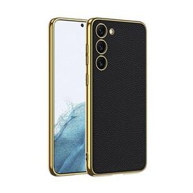 Zore Galaxy S23 Plus Deri Görünümlü Kenarları Elektroplating Kaplama Fizyon Cep Telefonu Kılıfı