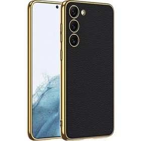 Zore Galaxy S23 Plus Deri Görünümlü Kenarları Elektroplating Kaplama Fizyon Cep Telefonu Kılıfı
