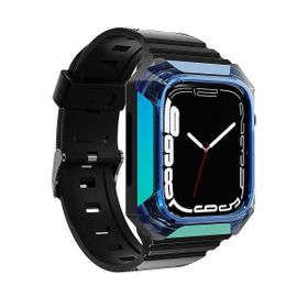 Zore KRD-88 Apple Watch 44 mm Uyumlu Sert PC Kasa Koruyuculu Mavi Silikon Kordon