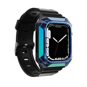 Zore KRD-88 Apple Watch 44 mm Uyumlu Sert PC Kasa Koruyuculu Mavi Silikon Kordon