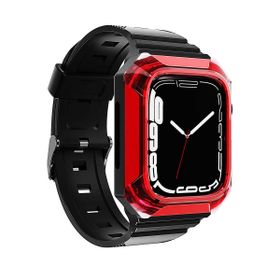 Zore KRD-88 Apple Watch 7 41 mm Sert PC Kasa Koruyuculu Kırmızı Silikon Kordon