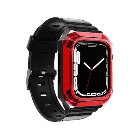Zore KRD-88 Apple Watch 7 41 mm Sert PC Kasa Koruyuculu Kırmızı Silikon Kordon