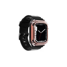 Zore KRD-88 Apple Watch 7 45 mm Uyumlu Sert PC Kasa Koruyuculu Rose Gold Silikon Kordon
