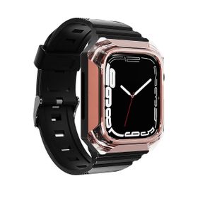 Zore KRD-88 Apple Watch 7 45 mm Uyumlu Sert PC Kasa Koruyuculu Rose Gold Silikon Kordon