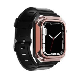 Zore KRD-88 Apple Watch 7 45 mm Uyumlu Sert PC Kasa Koruyuculu Rose Gold Silikon Kordon