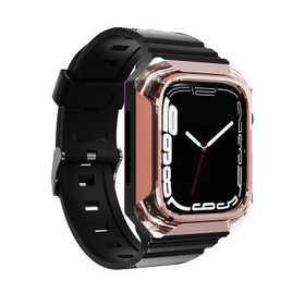 Zore KRD-88 Apple Watch 7 45 mm Uyumlu Sert PC Kasa Koruyuculu Rose Gold Silikon Kordon