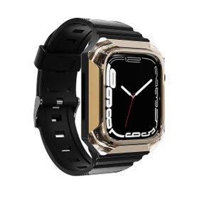 Zore KRD-88 Sert Apple Watch 42 mm Uyumlu PC Kasa Koruyuculu Gold Silikon Kordon