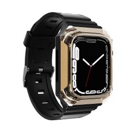 Zore KRD-88 Sert Apple Watch 42 mm Uyumlu PC Kasa Koruyuculu Gold Silikon Kordon