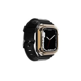 Zore KRD-88 Sert Apple Watch 42 mm Uyumlu PC Kasa Koruyuculu Gold Silikon Kordon