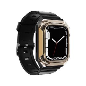 Zore KRD-88 Sert Apple Watch 42 mm Uyumlu PC Kasa Koruyuculu Gold Silikon Kordon