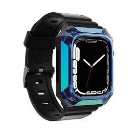 Zore KRD-88 Sert Apple Watch 42 mm Uyumlu PC Kasa Koruyuculu Mavi Silikon Kordon