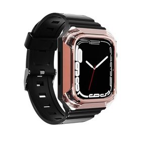 Zore KRD-88 Sert Apple Watch 42 mm Uyumlu PC Kasa Koruyuculu Rose Gold Silikon Kordon