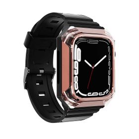 Zore KRD-88 Sert Apple Watch 42 mm Uyumlu PC Kasa Koruyuculu Rose Gold Silikon Kordon