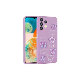 Zore Samsung Galaxy A13 4G Uyumlu Kabartma Figürlü Parlak Toys Silikon Kapak Mor Cep Telefon Kılıfı
