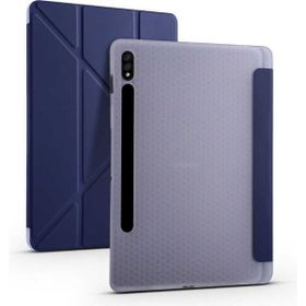 Zore Samsung Galaxy Tab S7 T870 Tri Folding Kalem Bölmeli Standlı - Lacivert Kılıf