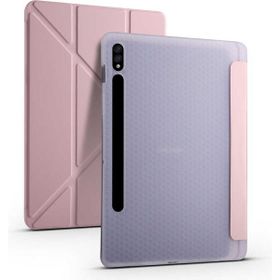 Zore Samsung Galaxy Tab S7 T870 Tri Folding Kalem Bölmeli Standlı - Rose Gold Kılıf