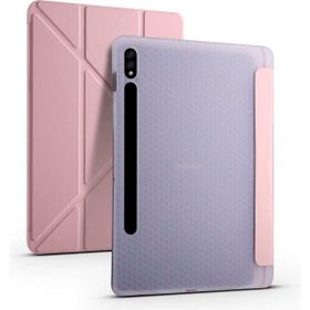 Zore Samsung Galaxy Tab S7 T870 Tri Folding Kalem Bölmeli Standlı - Rose Gold Kılıf
