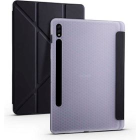 Zore Samsung Galaxy Tab S7 T870 Tri Folding Kalem Bölmeli Standlı - Siyah Kılıf