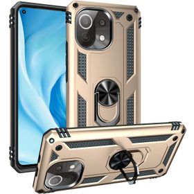 Zore Xiaomi Mi 11 Lite Zırhlı Standlı Mıknatıslı Tank Kapak Gold Kılıf