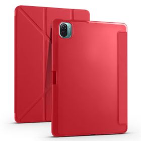 Zore Xiaomi Mi Pad 5 Standlı Tri Folding Kalemlikli Silikon Smart Cover Kırmızı Tablet Kılıfı