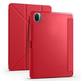 Zore Xiaomi Mi Pad 5 Standlı Tri Folding Kalemlikli Silikon Smart Cover Kırmızı Tablet Kılıfı