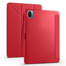 Zore Xiaomi Mi Pad 5 Tablet Standlı Tri Folding Kalemlikli Silikon Smart Cover - Kırmızı Kılıf