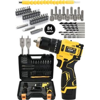 Assur 12V 1.5Ah Metal Şanzıman 13 mm Çelik Mandrenli 84 Parça