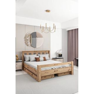 Ninnimo Arya Çift Kişilik 160x200 CM Yatak Uyumlu Çekmeceli Ceviz Karyola