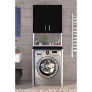 Moonlife Siyah Üst Dolaplı Çok Amaçlı Çamaşır Makinesi Dolabı