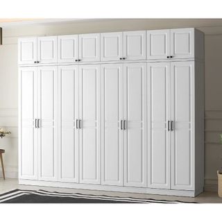 GuneyStore Sport 8 Kapaklı Yüklüklü Komple MDF Beyaz Gardırop