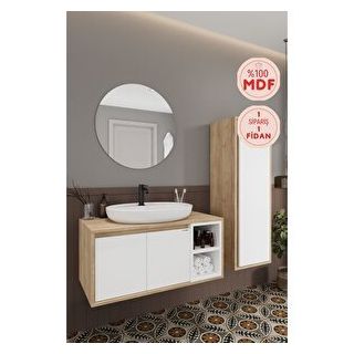 Balneom Gül 90 cm Aynalı Lavabo Banyo Dolabı
