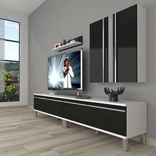 Decoraktiv Eko 5200T Mdf Krom Ayaklı Beyaz Siyah Tv Sehpa Ünitesi