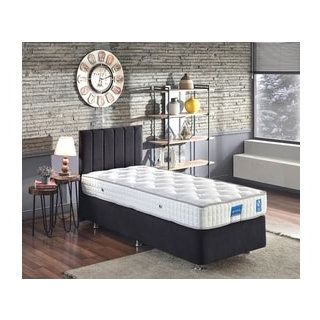 Niron Juliette 80x180 cm Tek Kişilik Yatak Siyah Kumaş Lüks Baza Başlık Takımı