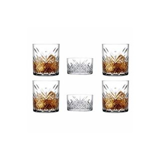 Paşabahçe Timeless 4 Adet Lüx Kristal Dekorlu 345 cc ve 2 Adet Viski Bardağı Çerezlik Takımı