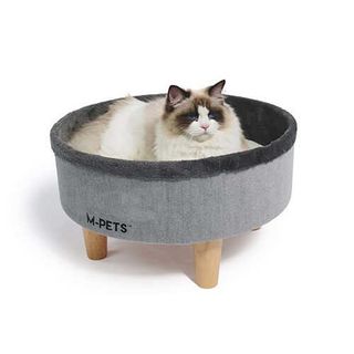 M-Pets Round Elevated Gri 47x47x26 cm Ahşap Ayaklı Kedi Yatağı