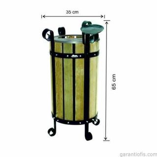 Garanti Metal 2113 28 lt Ahşap Yuvarlak Bahçe Tipi Çöp Kovası