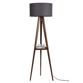 Lumexx Sehbalı Tripod Ceviz Silindir Koyu Gri Abajurlu Lambader