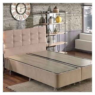 Niron Yatak 150x200 cm Polo Sütlü Kahve Soho Kumaş Çift Kişilik Baza ve Başlık Seti
