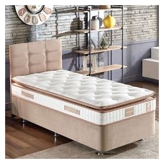 Niron Queen 90x190 cm Tek Kişilik Pedli Sütlü Kahve Kumaş Baza, Başlık Ve Yatak Takımı Seti