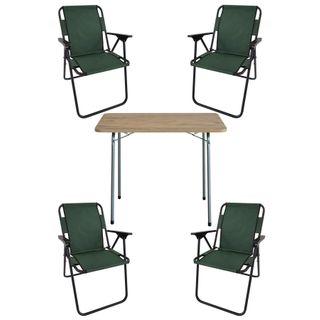 Bofigo 60x80 Çam Desenli Katlanır Masa + Katlanır Yeşil 4 Adet Sandalye Kamp Seti
