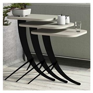 Variant Pion Metal Ayaklı 3'lü Krem Zigon Sehpa